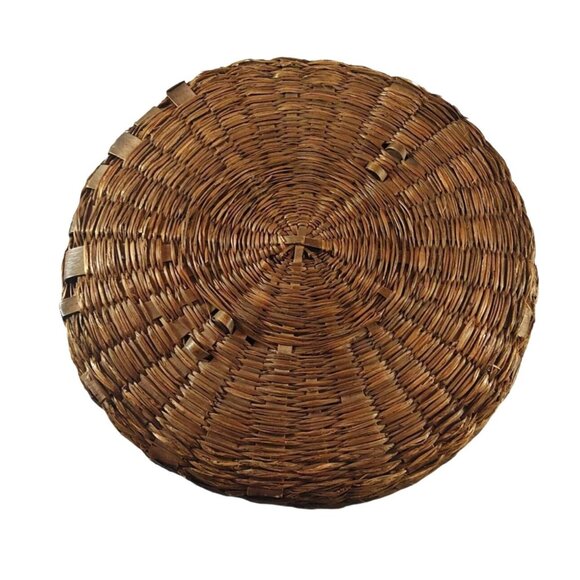 Vintage Native Handwoven Round Sweetgrass Sewing Basket With Lid 7x2.5 Inches - Picture 3 of 9